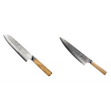 Santoku nůž Seburo HOKORI Damascus 180mm + Šéfkuchařský nůž Seburo HOKORI Damascus 230mm