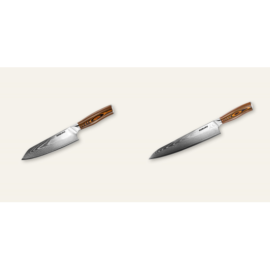 Kiritsuke (mistr-šéf, santoku) nůž Seburo SUBAJA Damascus 180mm + Šéfkuchařský nůž Seburo SUBAJA Damascus 250mm